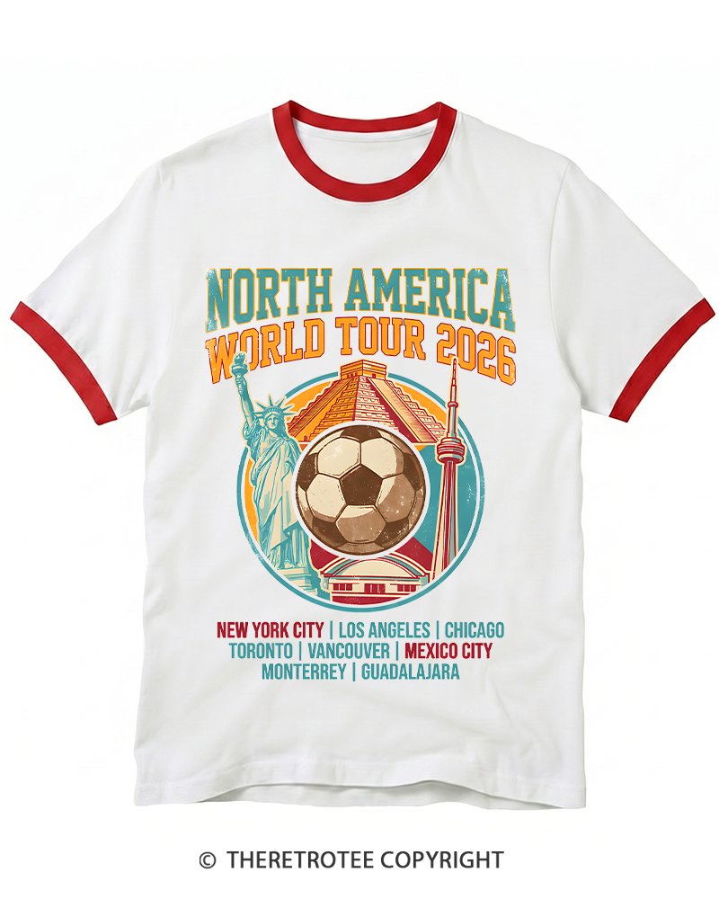 TheRetroTee 2026 World Tour Soccer Ringer T-Shirt