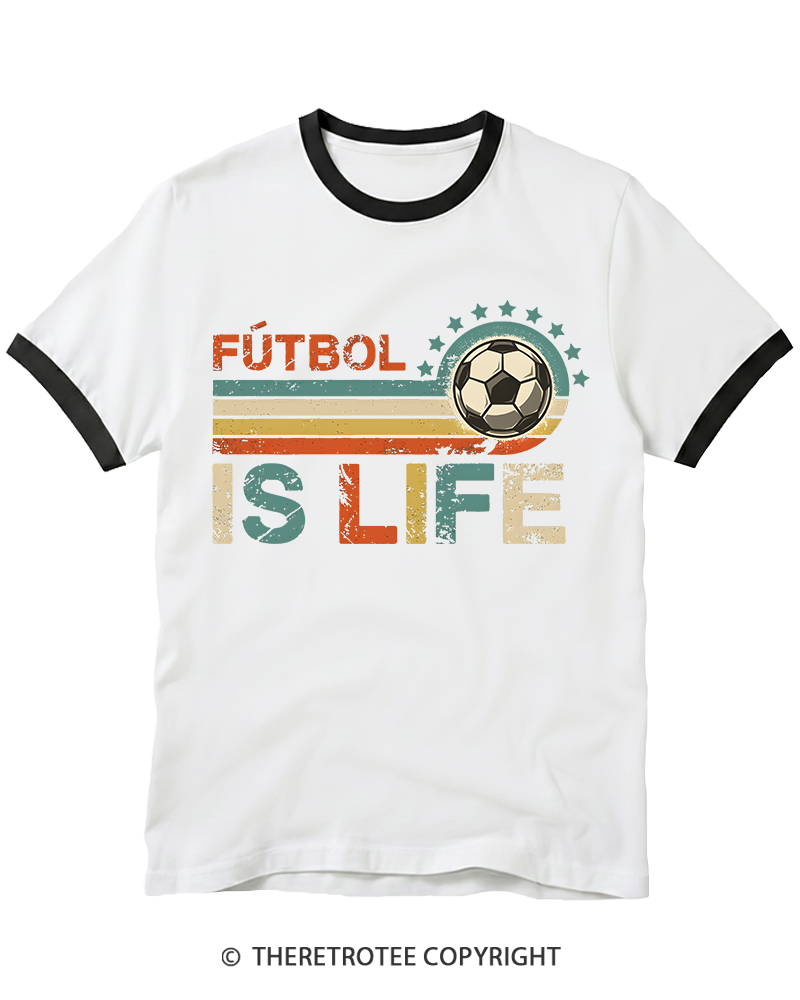 TheRetroTee Futbol Is Life 1970s Ringer T-Shirt