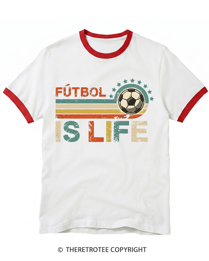 TheRetroTee Futbol Is Life 1970s Ringer T-Shirt