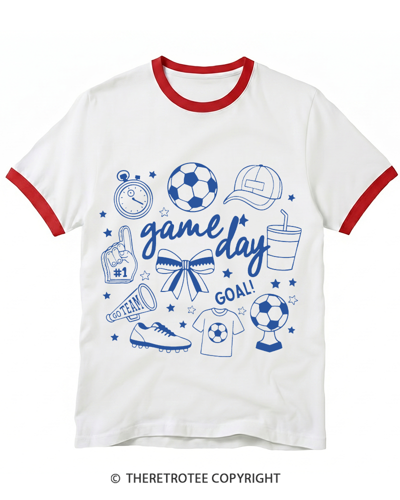 TheRetroTee Soccer Doodles 1990s Ringer T-Shirt
