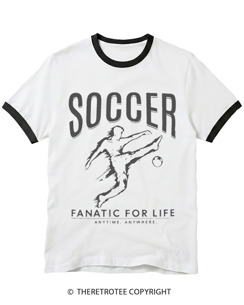 TheRetroTee Soccer Fanatic for Life 2000s Ringer T-Shirt