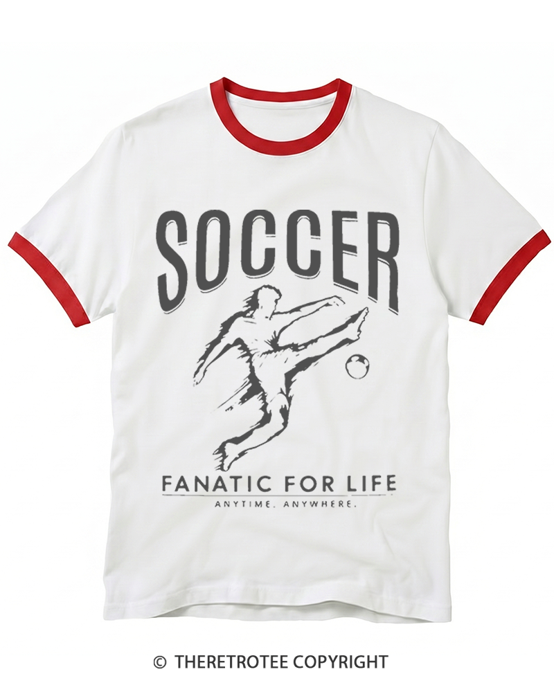 TheRetroTee Soccer Fanatic for Life 2000s Ringer T-Shirt