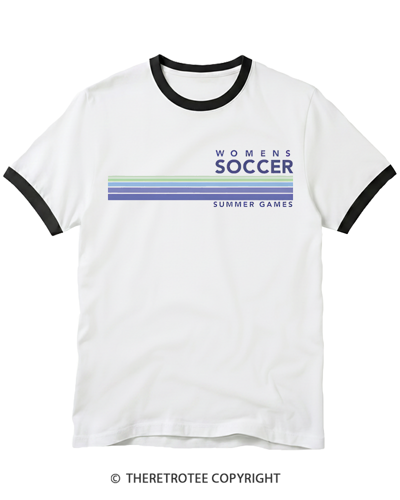 TheRetroTee Soccer Stripes Summer Games 1984 Ringer T-Shirt