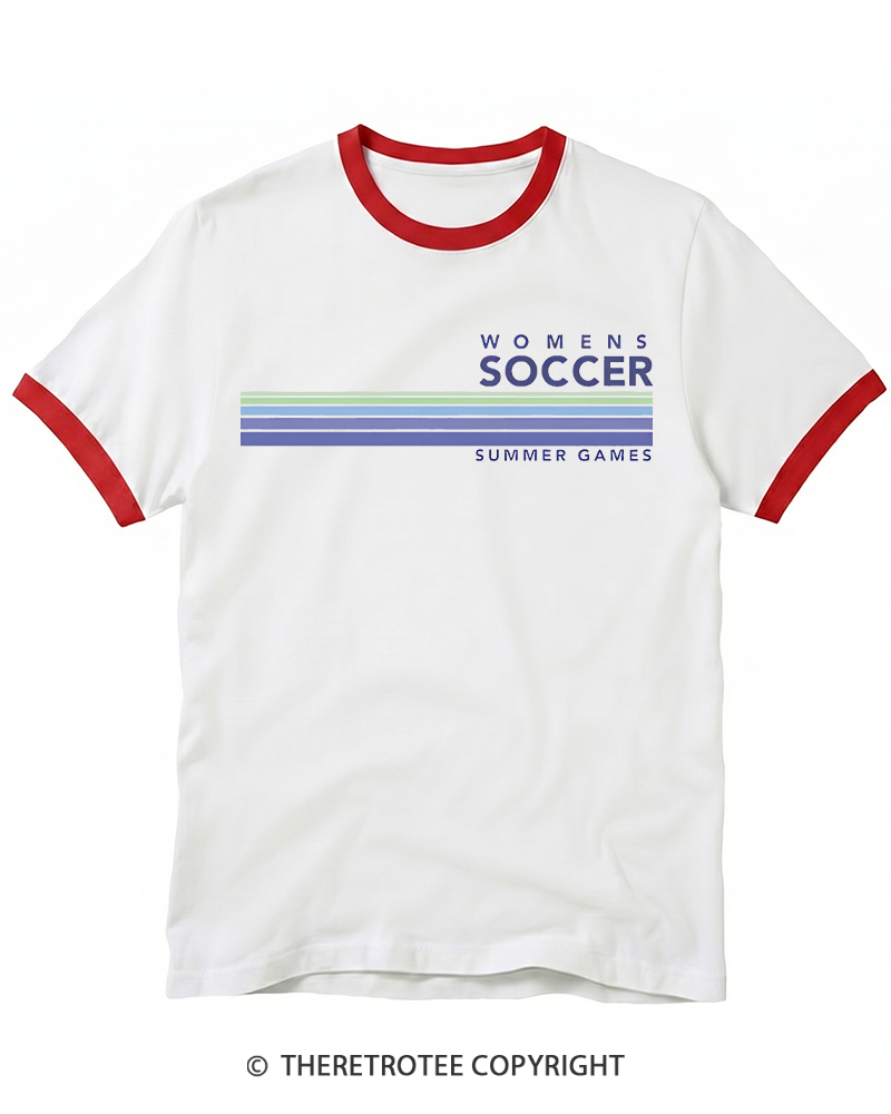 TheRetroTee Soccer Stripes Summer Games 1984 Ringer T-Shirt