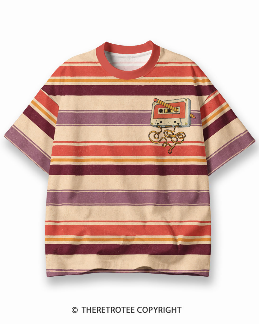 TheRetroTee 1970s Vintage Retro Sunset Graphic Stripe Ringer T-Shirt
