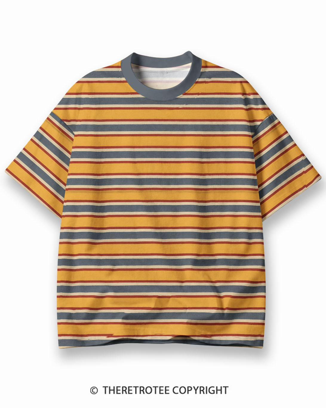 TheRetroTee Golden Trail Graphic Eco Oversized Striped Ringer T-Shirt