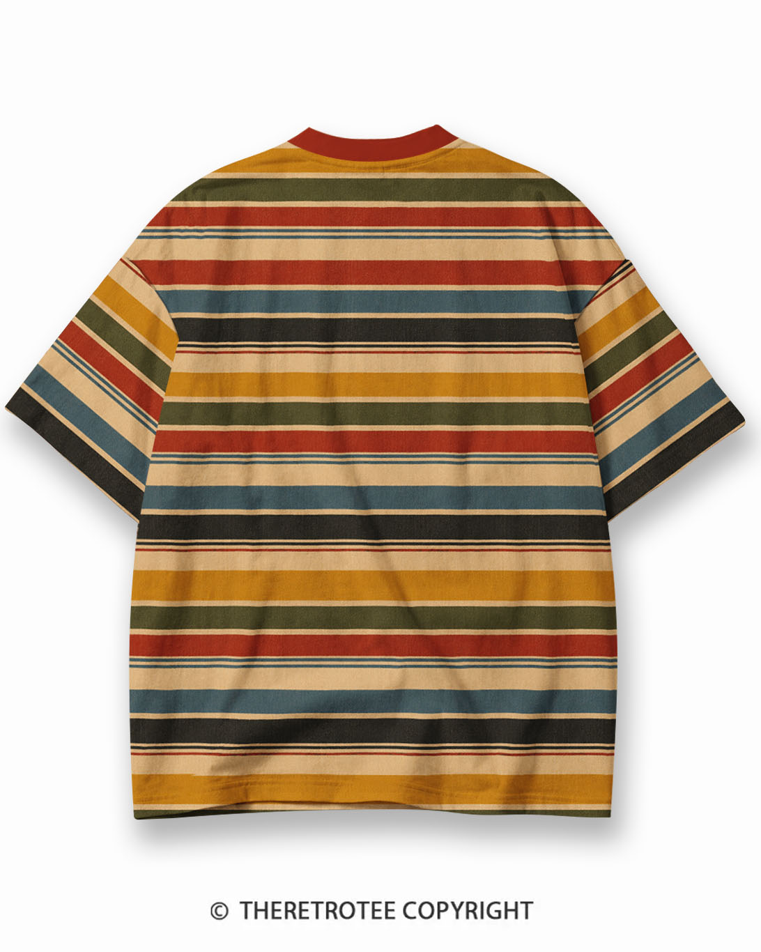 TheRetroTee 1970s Vintage Retro Sunset Graphic Stripe Ringer T-Shirt