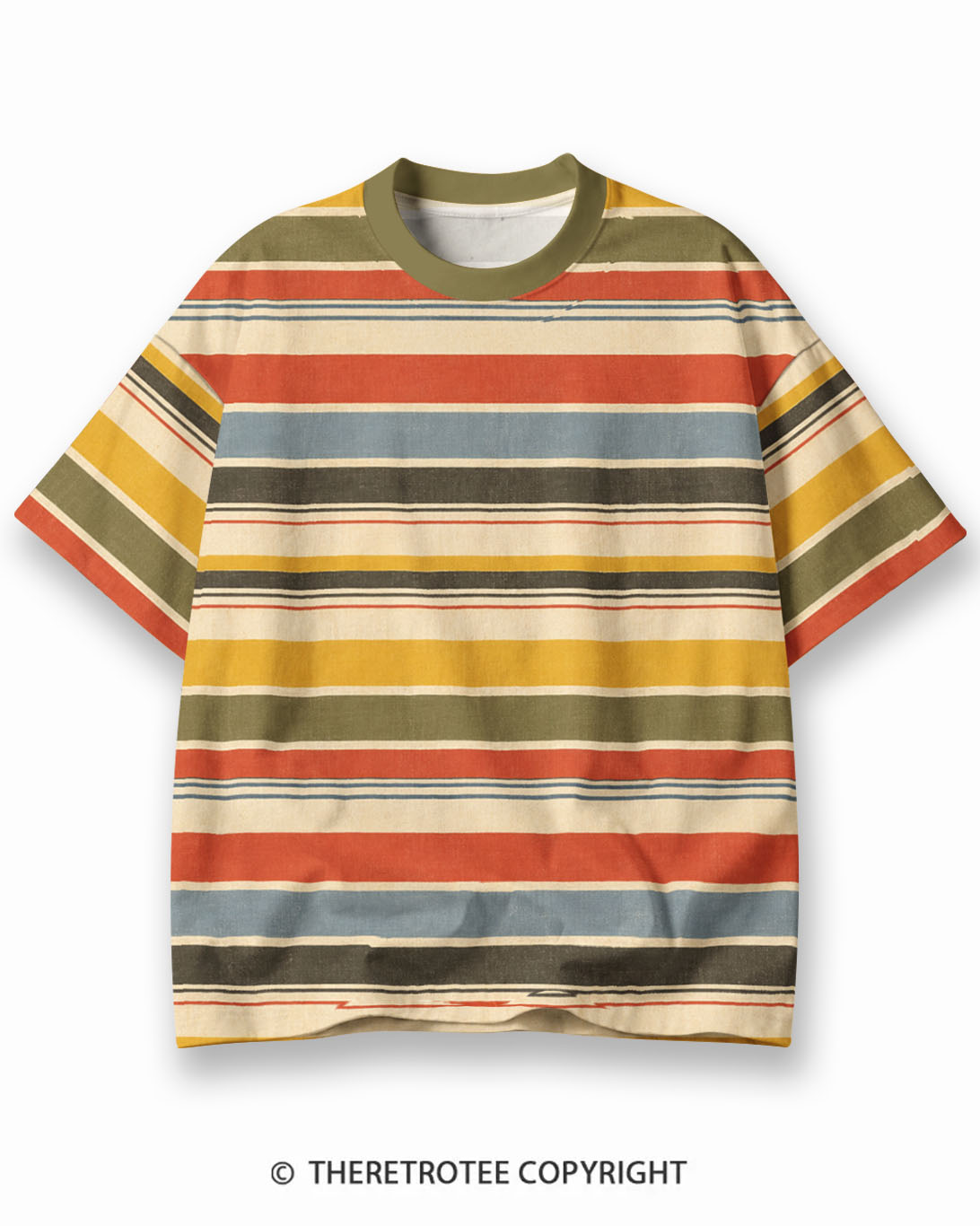 TheRetroTee Golden Trail Graphic Eco Oversized Striped Ringer T-Shirt