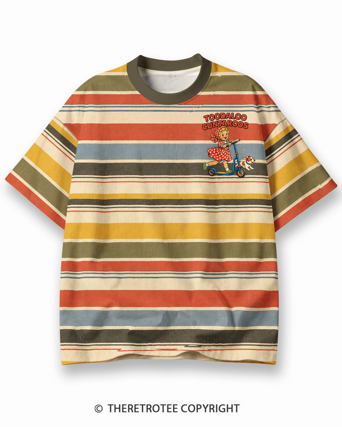TheRetroTee 1970s Vintage Retro Sunset Graphic Stripe Ringer T-Shirt