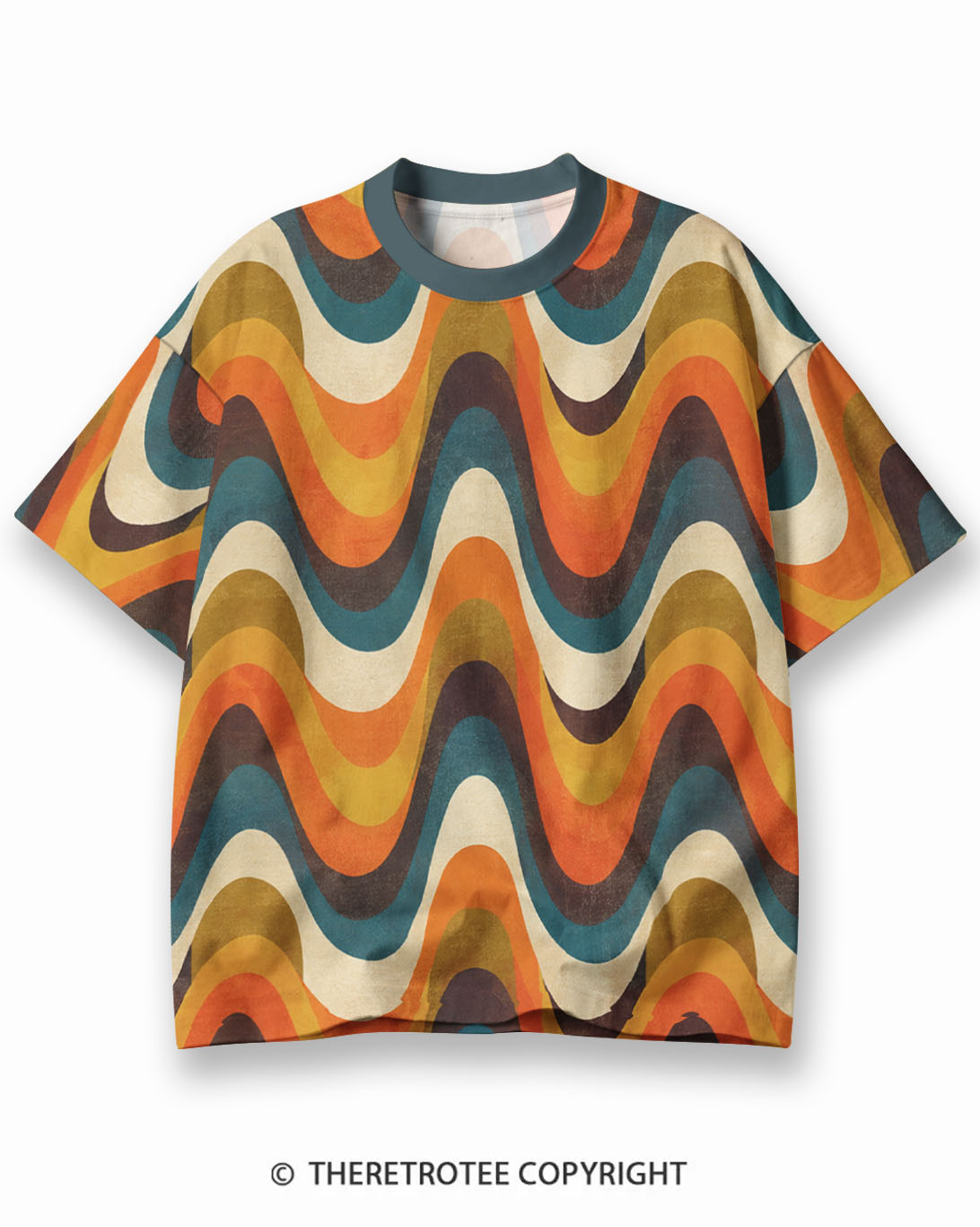 TheRetroTee Golden Trail Graphic Eco Oversized Striped Ringer T-Shirt