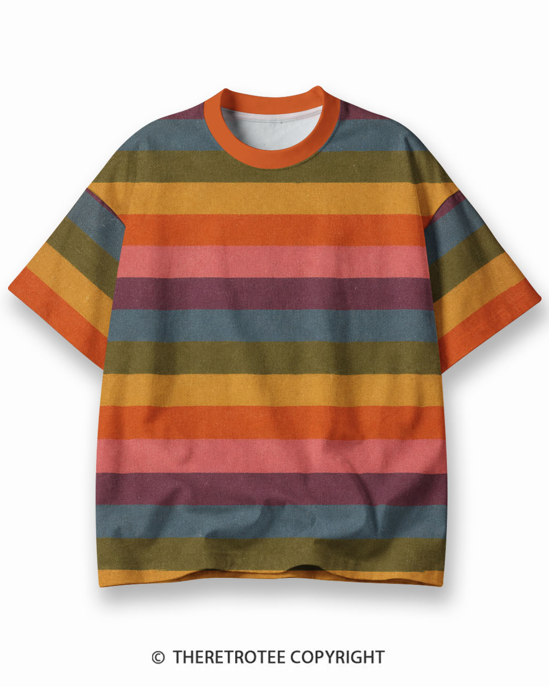 TheRetroTee Golden Trail Graphic Eco Oversized Striped Ringer T-Shirt