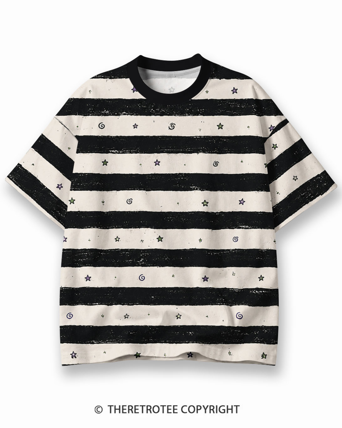 TheRetroTee Vintage Halloween Night Magic Eco Oversized Striped Ringer T-Shirt