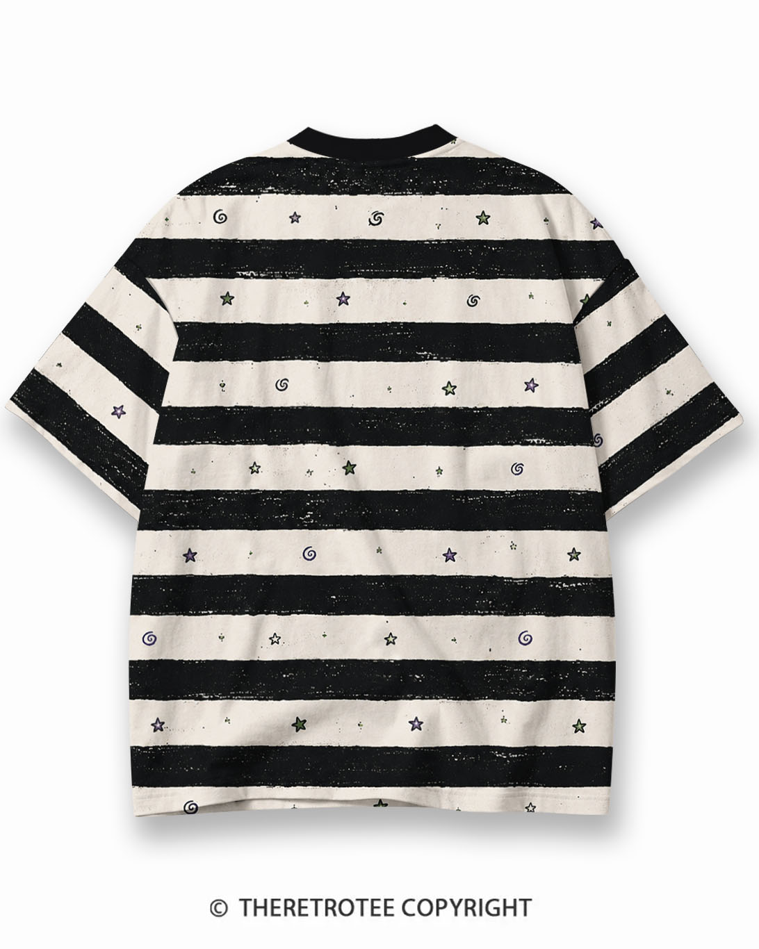 TheRetroTee Vintage Halloween Night Magic Eco Oversized Striped Ringer T-Shirt