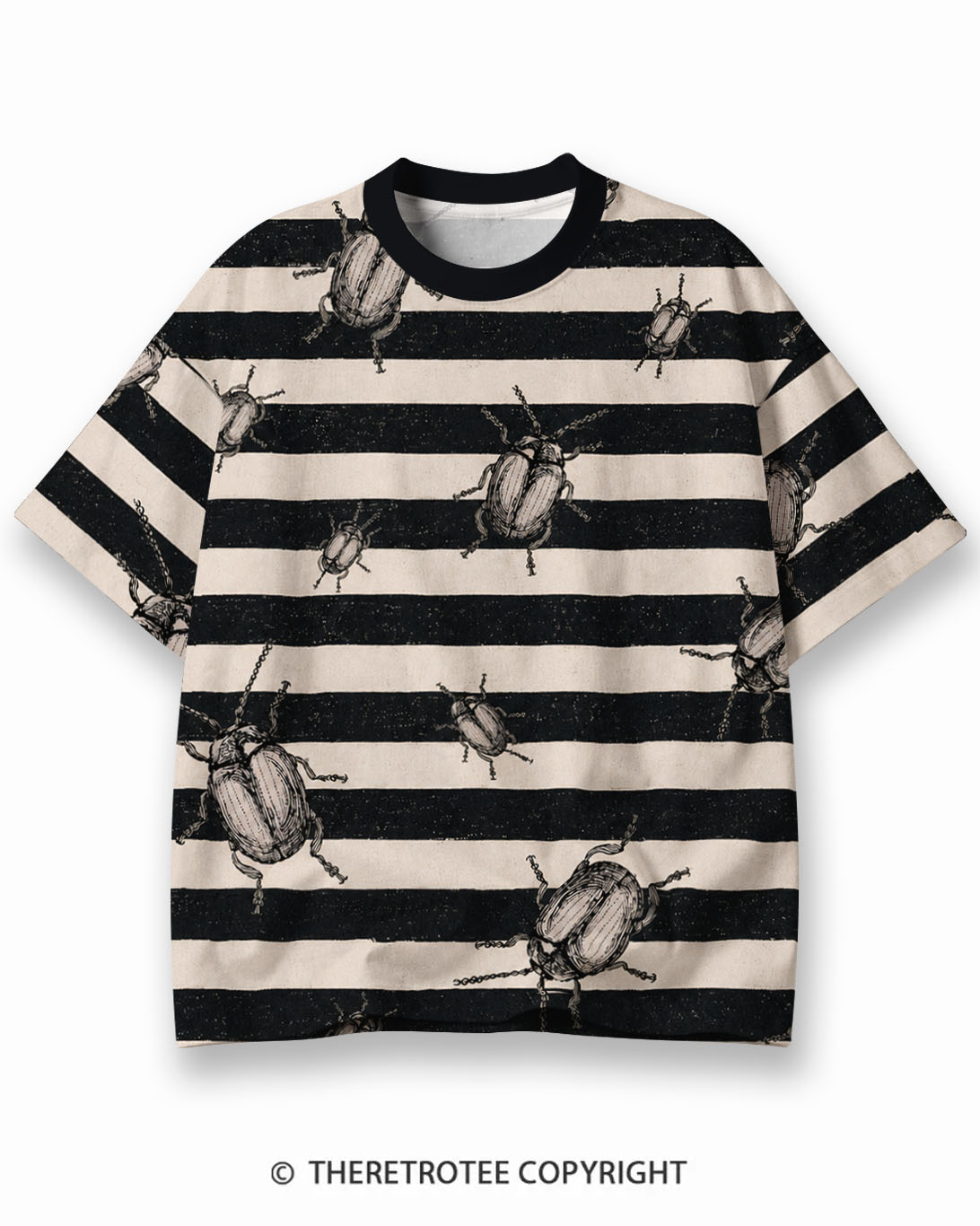 TheRetroTee Vintage Halloween Night Magic Eco Oversized Striped Ringer T-Shirt