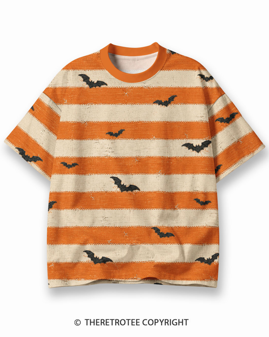 TheRetroTee Vintage Halloween Night Magic Eco Oversized Striped Ringer T-Shirt