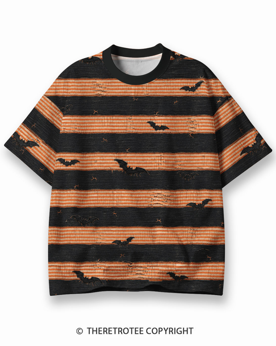 TheRetroTee Vintage Halloween Night Magic Eco Oversized Striped Ringer T-Shirt