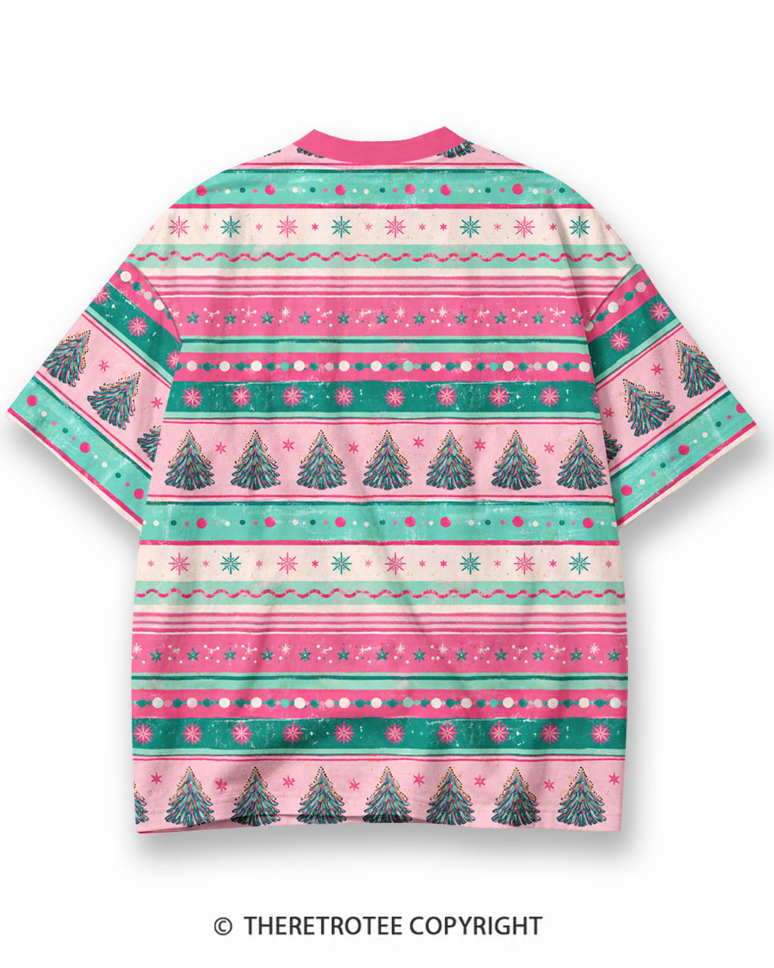 TheRetroTee Candy Tree Christmas Eco Oversized Striped Ringer T-Shirt