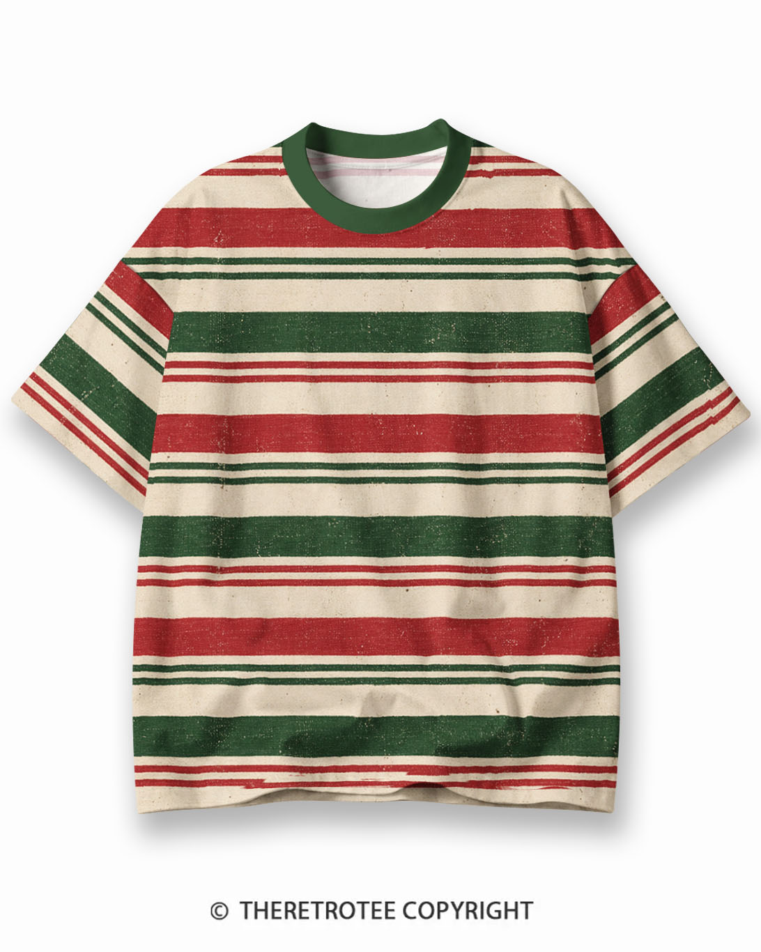 TheRetroTee Candy Tree Christmas Eco Oversized Striped Ringer T-Shirt