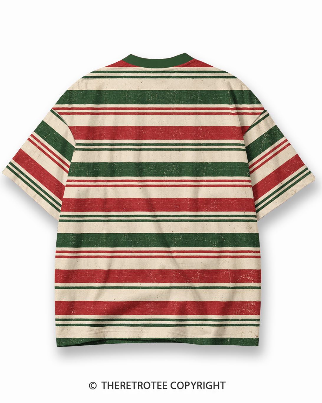 TheRetroTee Candy Tree Christmas Eco Oversized Striped Ringer T-Shirt