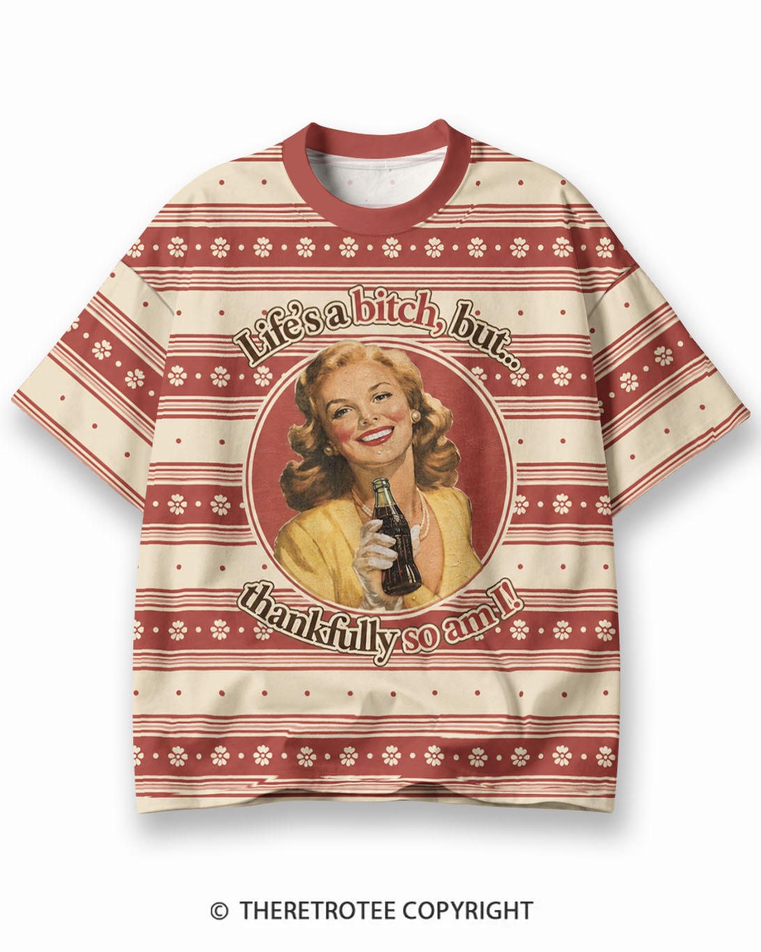 TheRetroTee Candy Tree Christmas Eco Oversized Striped Ringer T-Shirt