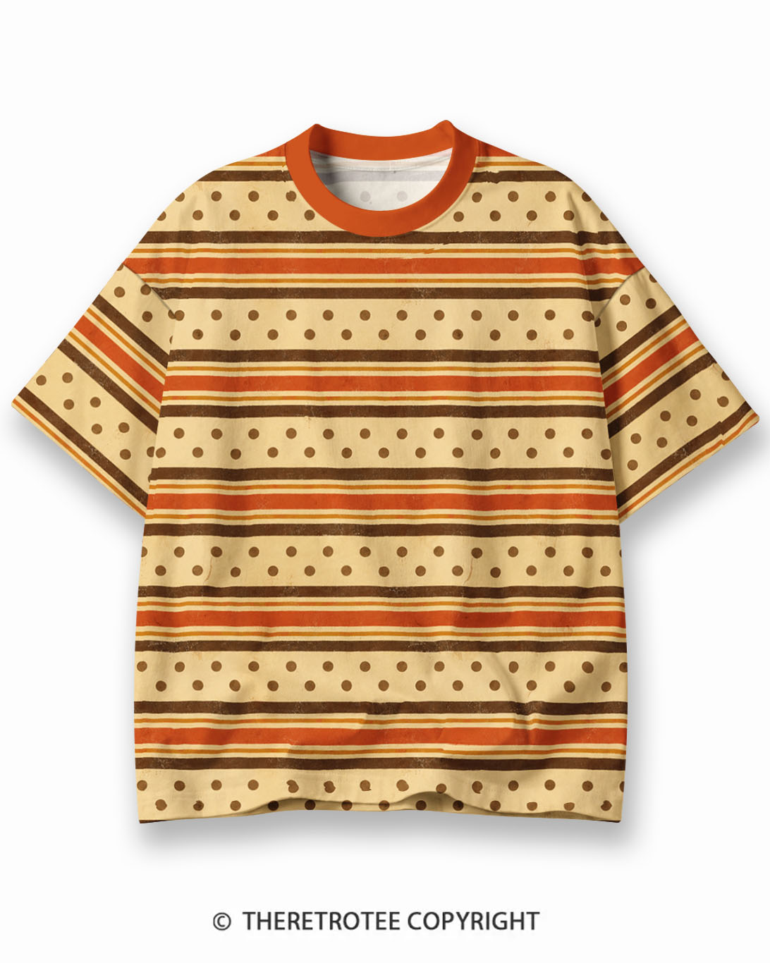TheRetroTee Thanksgiving Polka Dot Eco Oversized Striped Ringer T-Shirt