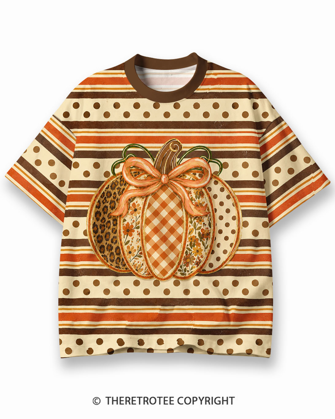 TheRetroTee Vintage Thanksgiving Turkey Surprise Eco Oversized Striped Ringer T-Shirt