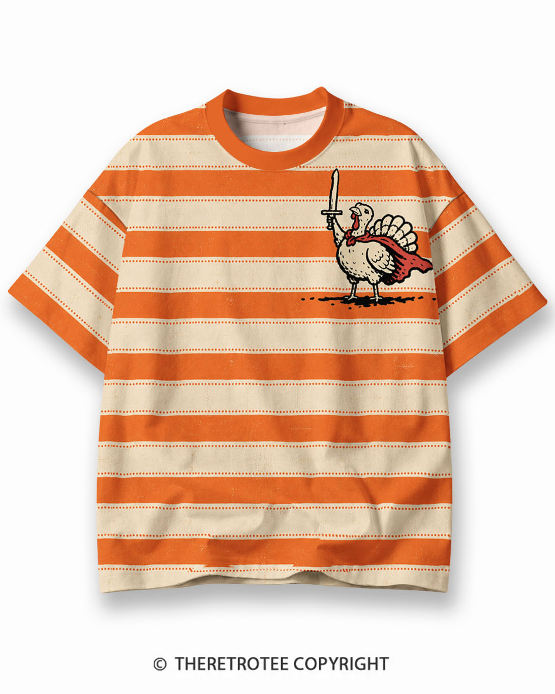 TheRetroTee Thanksgiving Polka Dot Eco Oversized Striped Ringer T-Shirt
