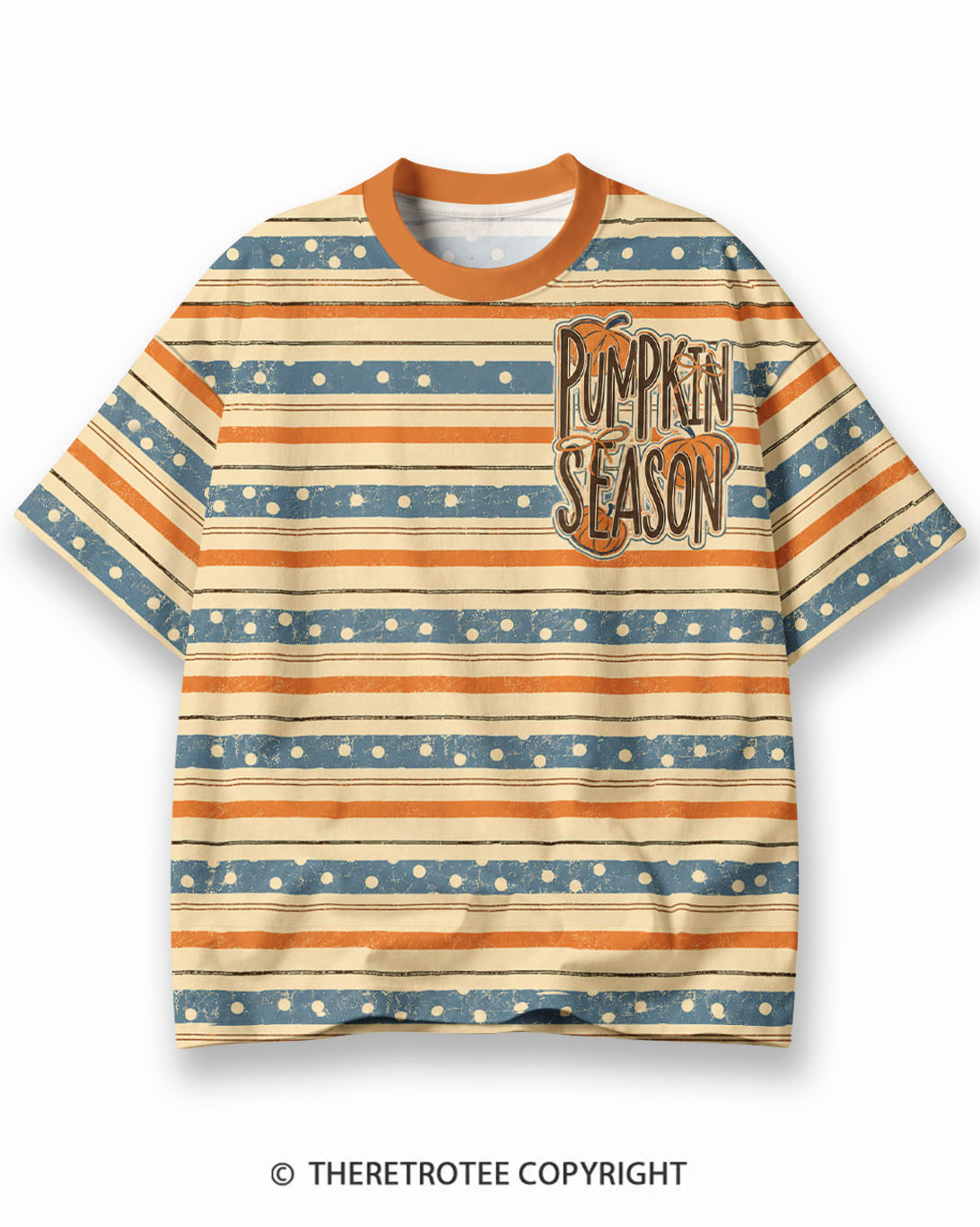TheRetroTee Vintage Thanksgiving Turkey Surprise Eco Oversized Striped Ringer T-Shirt