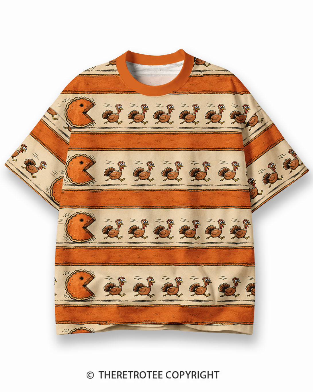 TheRetroTee Thanksgiving Polka Dot Eco Oversized Striped Ringer T-Shirt