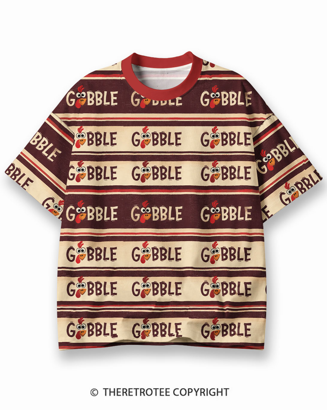 TheRetroTee Thanksgiving Polka Dot Eco Oversized Striped Ringer T-Shirt