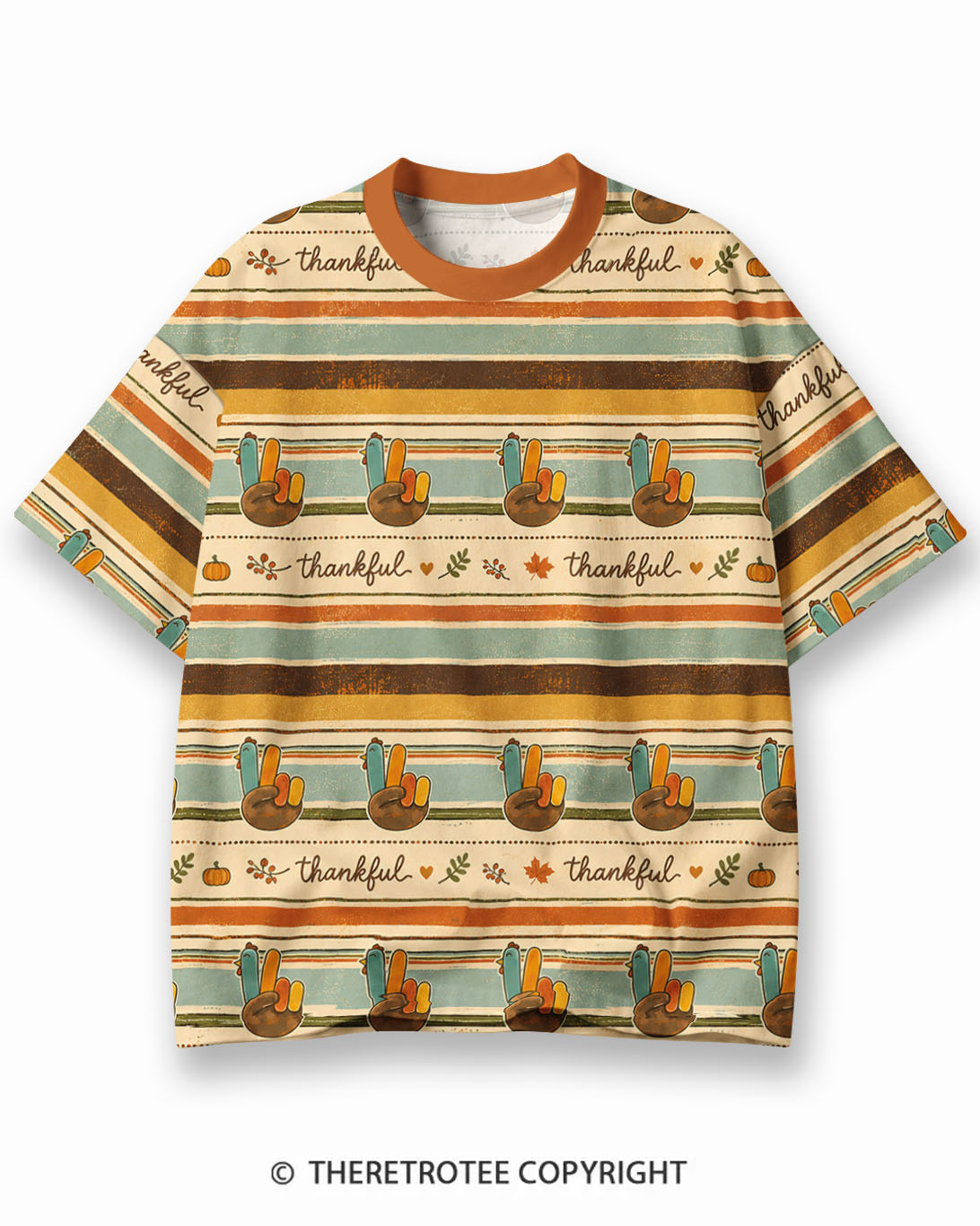 TheRetroTee Thanksgiving Polka Dot Eco Oversized Striped Ringer T-Shirt