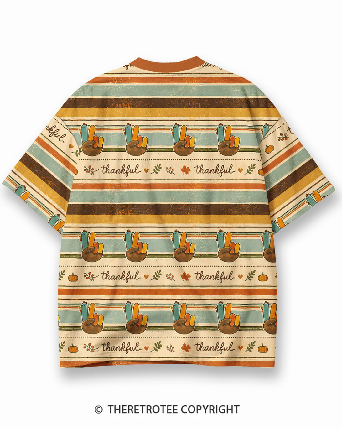 TheRetroTee Thanksgiving Polka Dot Eco Oversized Striped Ringer T-Shirt