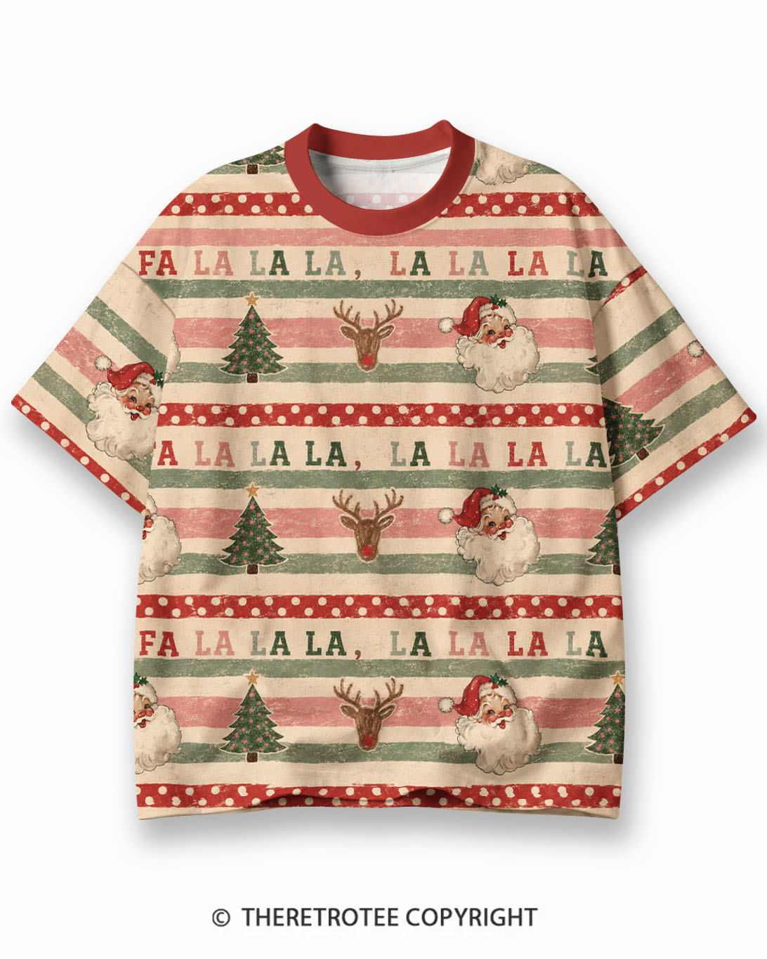TheRetroTee Candy Tree Christmas Eco Oversized Striped Ringer T-Shirt