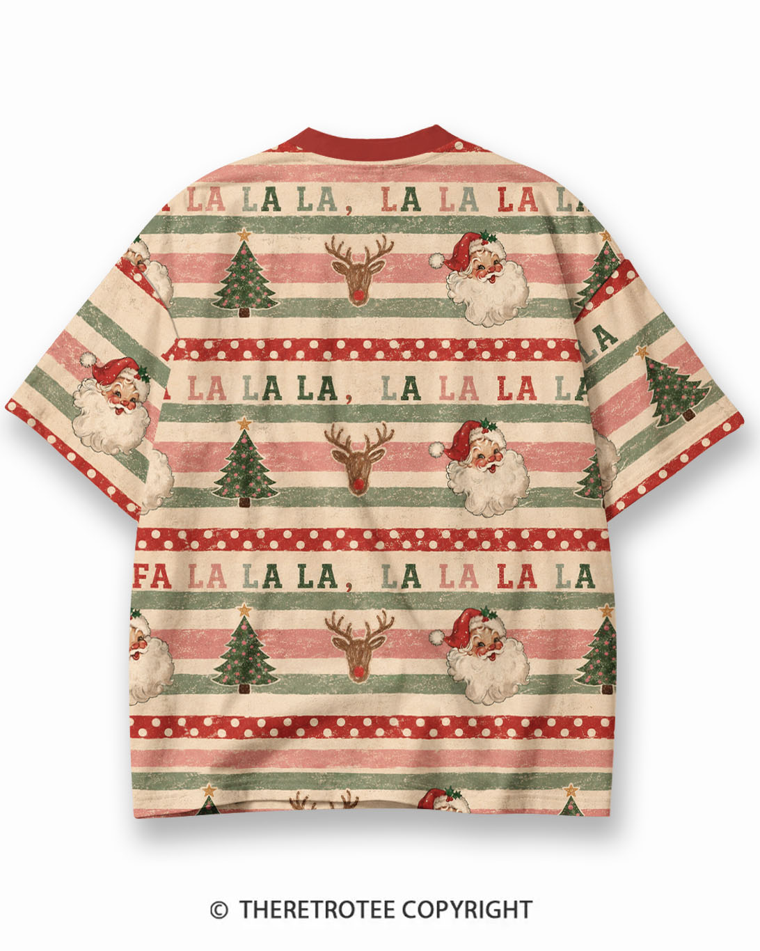 TheRetroTee Candy Tree Christmas Eco Oversized Striped Ringer T-Shirt