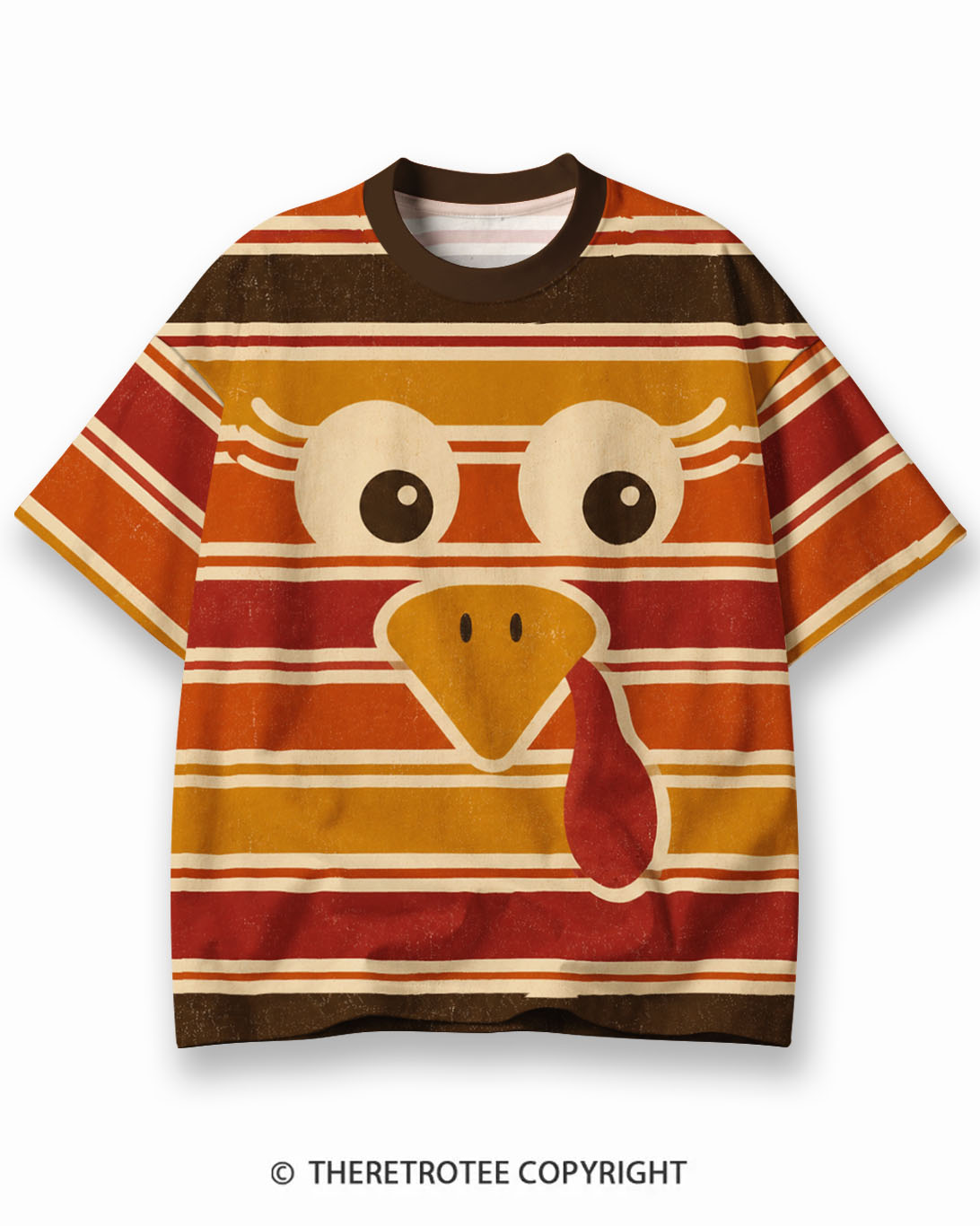 TheRetroTee Thanksgiving Polka Dot Eco Oversized Striped Ringer T-Shirt