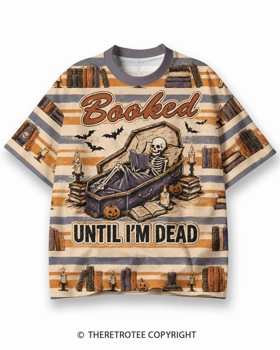 TheRetroTee Vintage Halloween Spooky Season Eco Oversized Striped Ringer T-Shirt