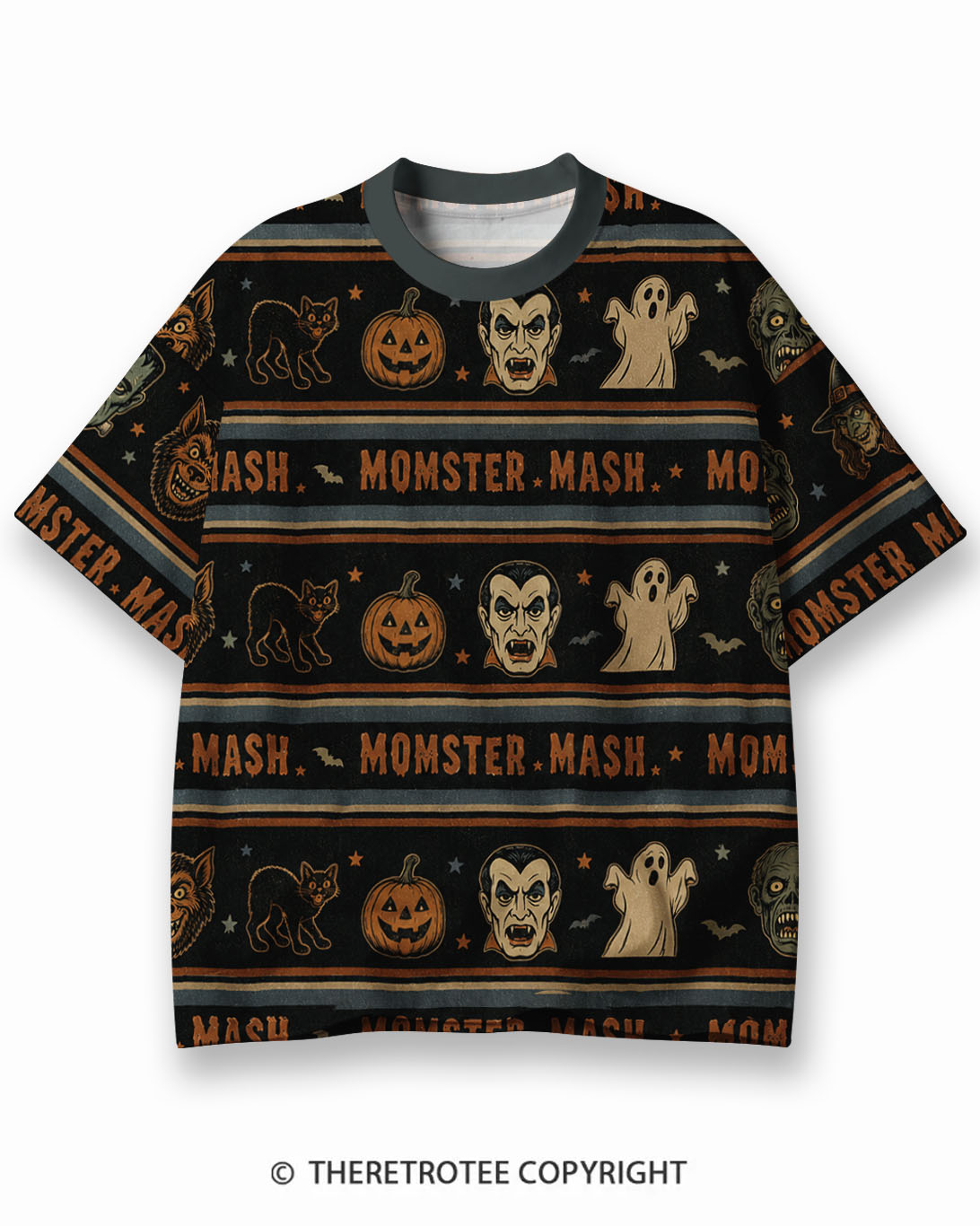 TheRetroTee Vintage Halloween Spooky Season Eco Oversized Striped Ringer T-Shirt