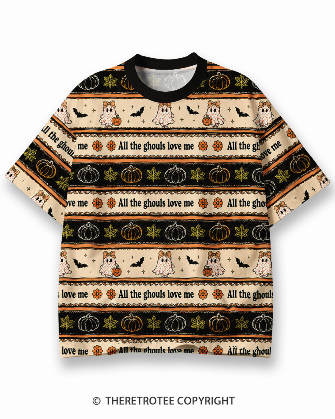 TheRetroTee Vintage Halloween Spooky Season Eco Oversized Striped Ringer T-Shirt