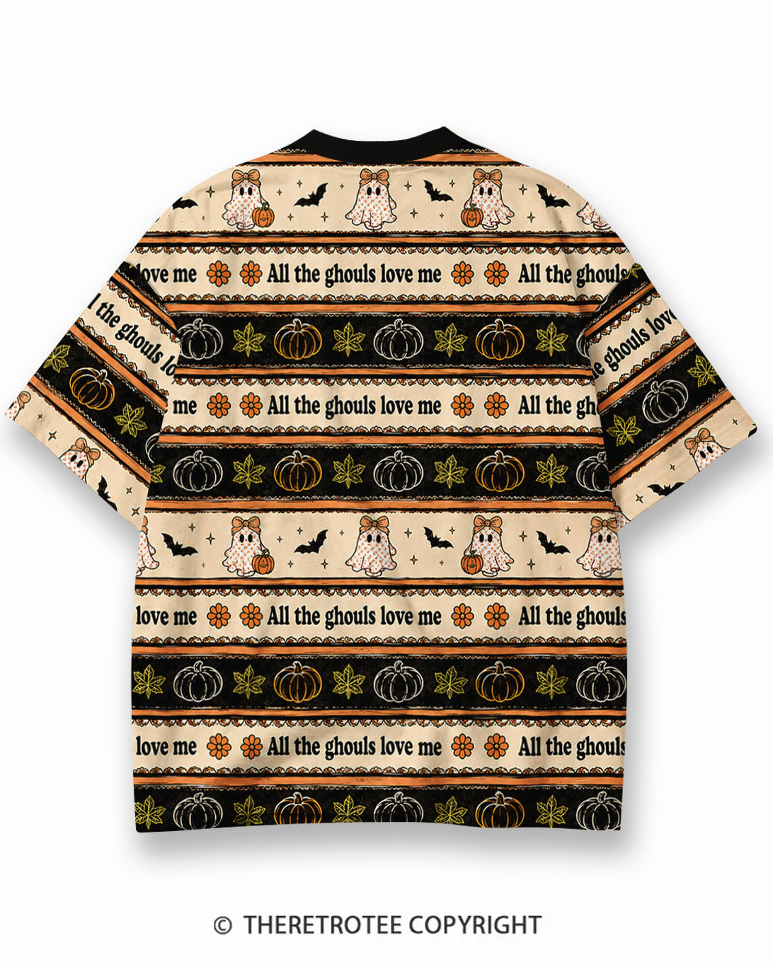 TheRetroTee Vintage Halloween Spooky Season Eco Oversized Striped Ringer T-Shirt