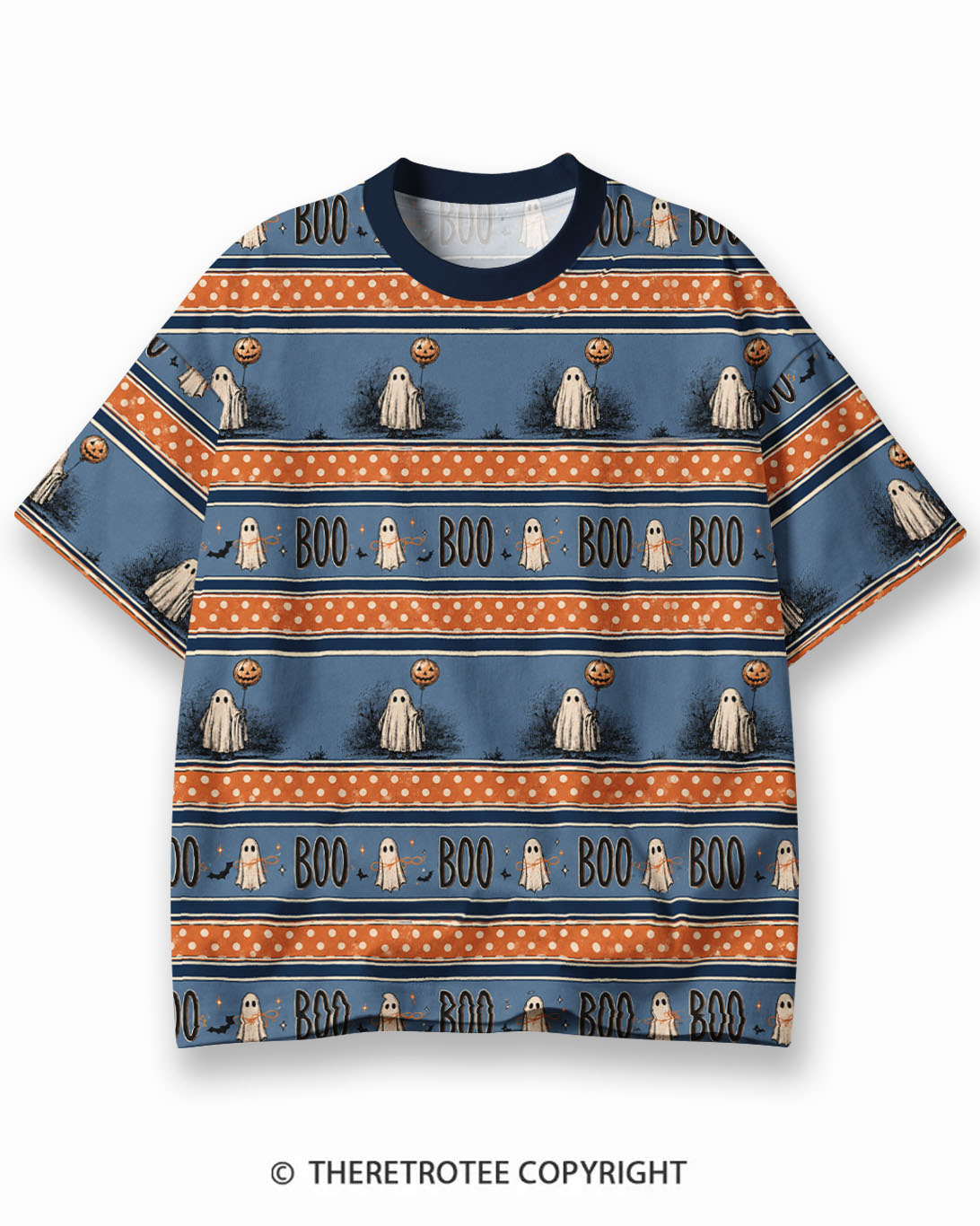 TheRetroTee Vintage Halloween Spooky Season Eco Oversized Striped Ringer T-Shirt