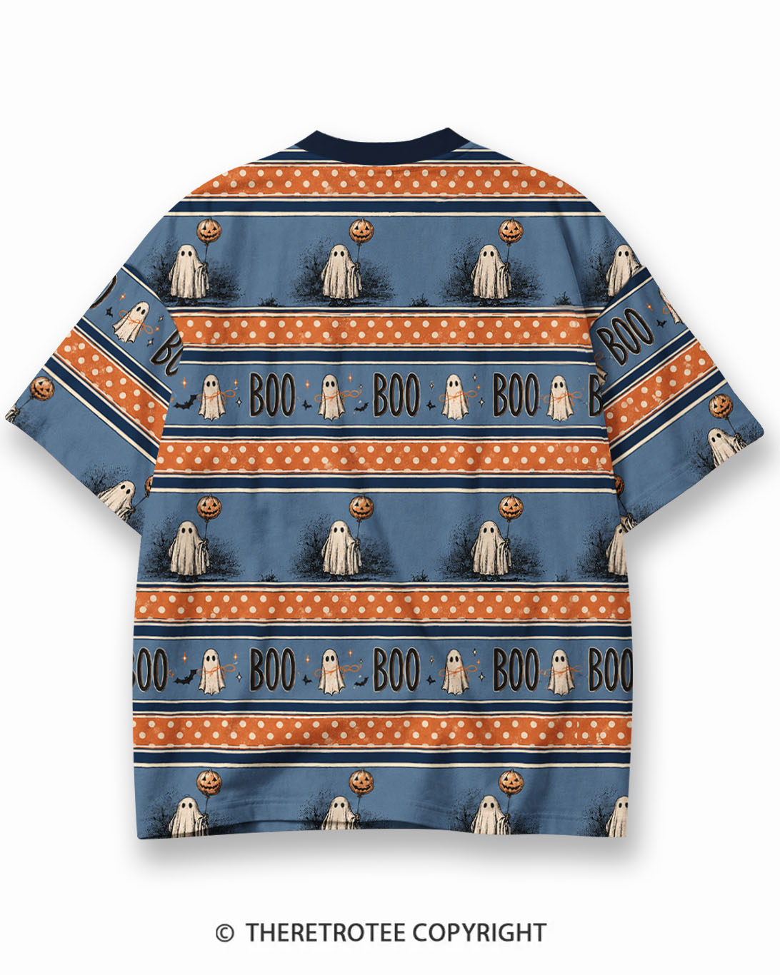 TheRetroTee Vintage Halloween Spooky Season Eco Oversized Striped Ringer T-Shirt