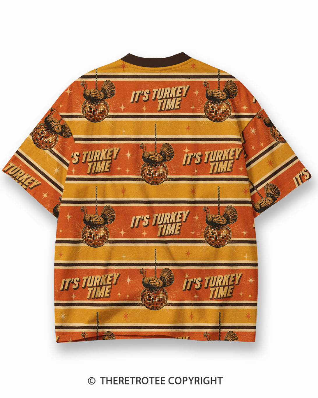 TheRetroTee Funny Turkey Face Thanksgiving Eco Oversized Striped Ringer T-Shirt