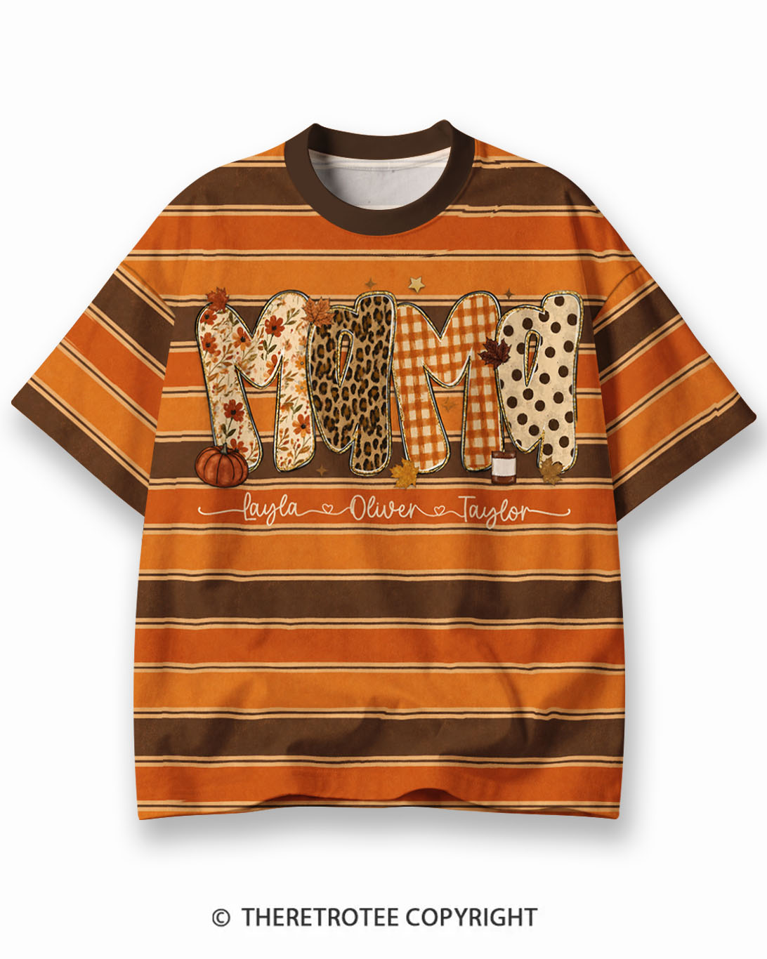 TheRetroTee Funny Turkey Face Thanksgiving Eco Oversized Striped Ringer T-Shirt
