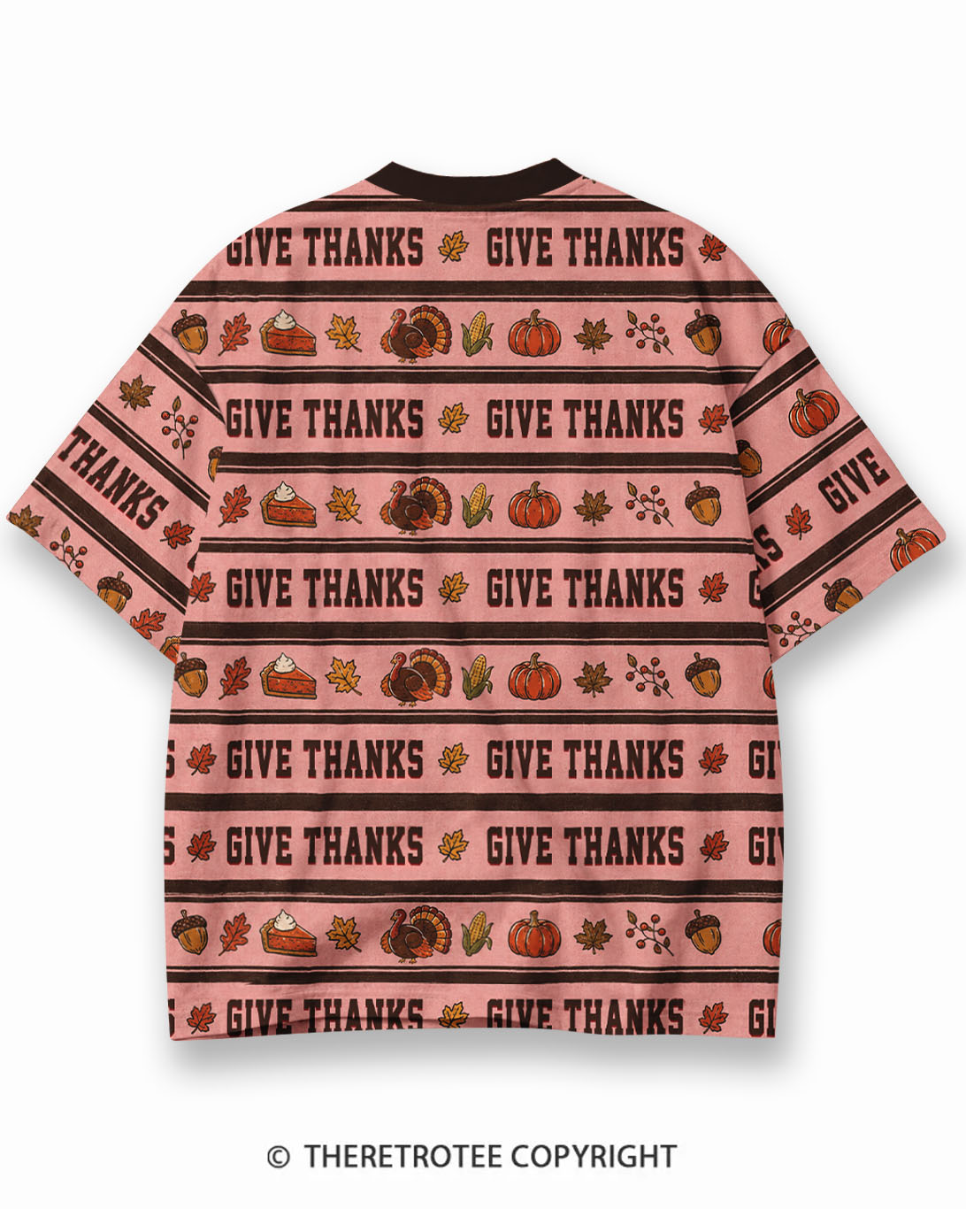 TheRetroTee Funny Turkey Face Thanksgiving Eco Oversized Striped Ringer T-Shirt