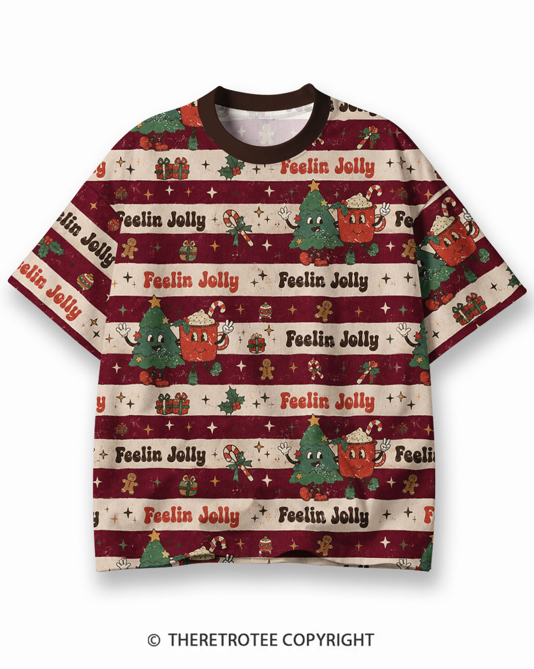 TheRetroTee Classic Stripe Christmas Eco Oversized Striped Ringer T-Shirt