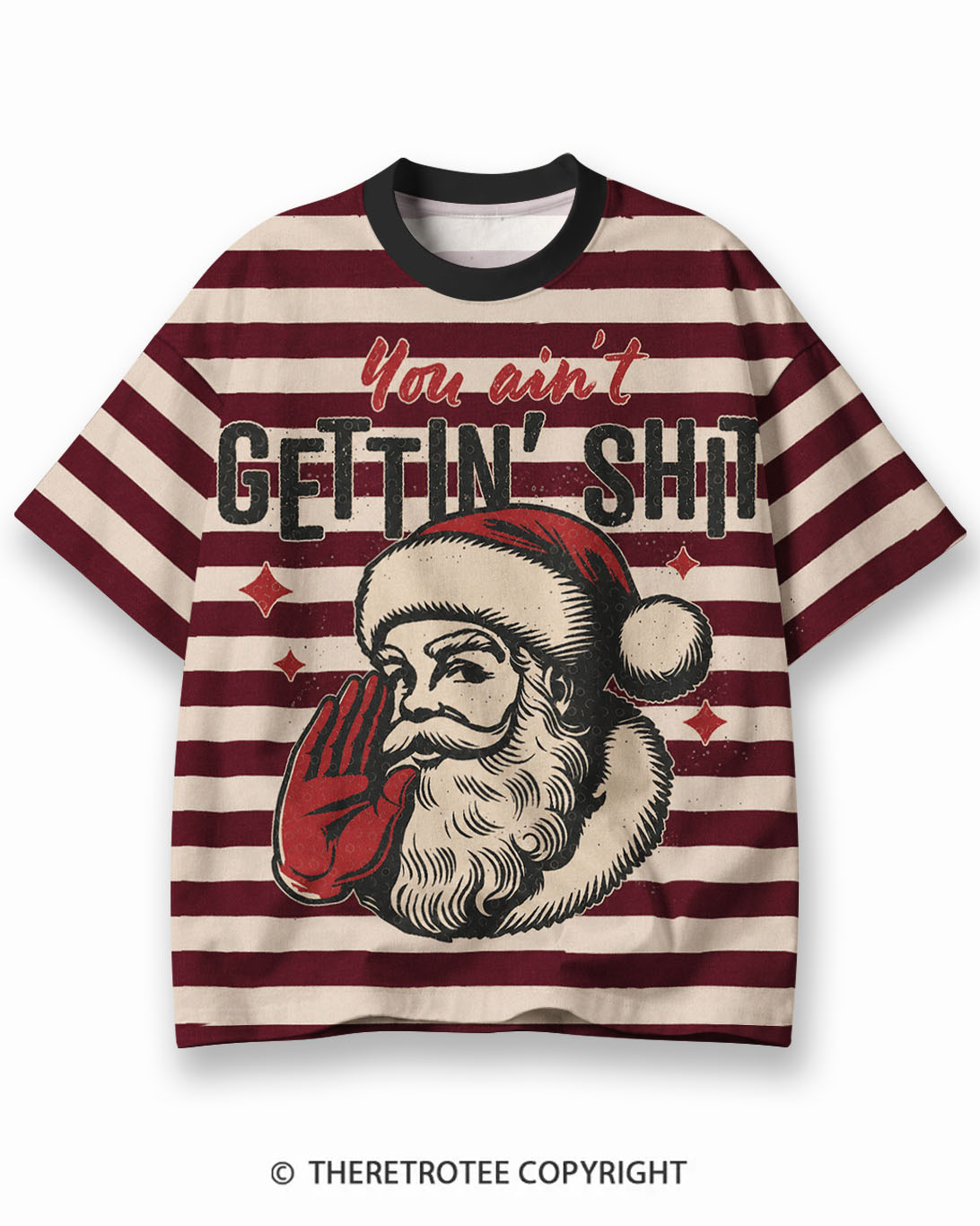 TheRetroTee Classic Stripe Christmas Eco Oversized Striped Ringer T-Shirt
