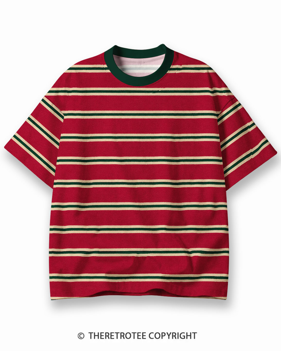 TheRetroTee Classic Stripe Christmas Eco Oversized Striped Ringer T-Shirt