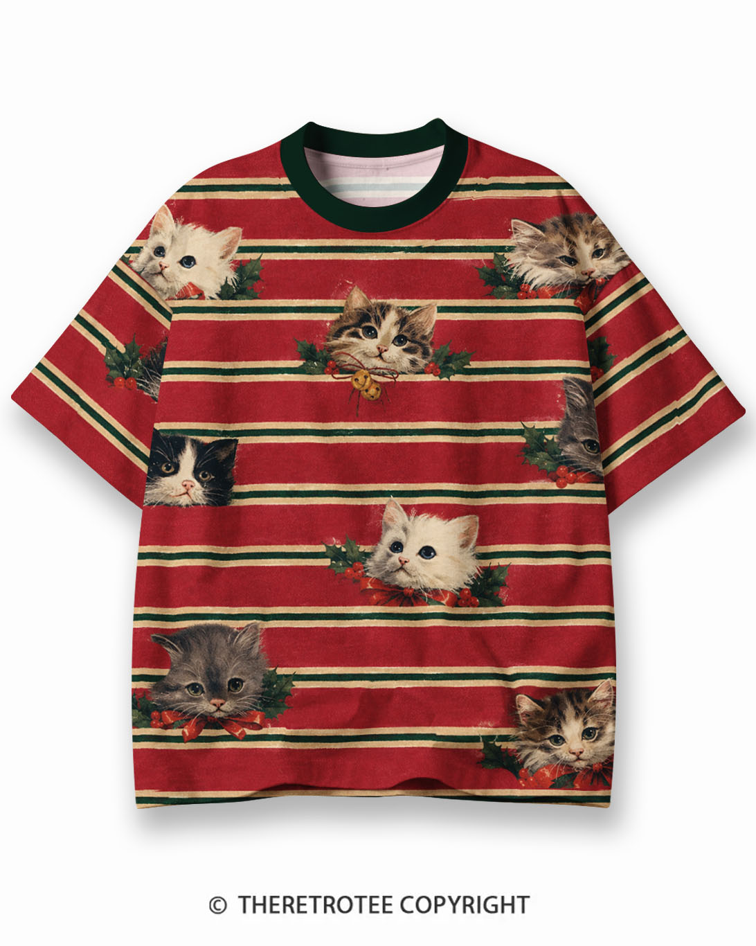 TheRetroTee Classic Stripe Christmas Eco Oversized Striped Ringer T-Shirt