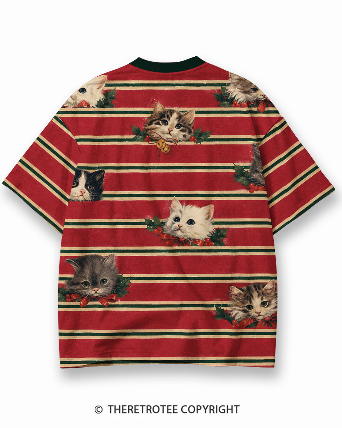 TheRetroTee Classic Stripe Christmas Eco Oversized Striped Ringer T-Shirt