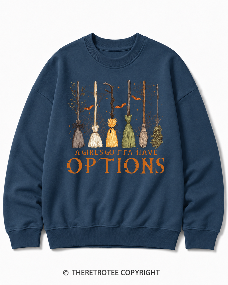 TheRetroTee A Girl Gotta Have Options 1980s Halloween Halloween Cotton Sweatshirt